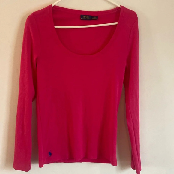 Polo Ralph Lauren Tops - Polo Scoop Neck Long Sleeve Shirt Sz L Bright Pink 100% Cotton
